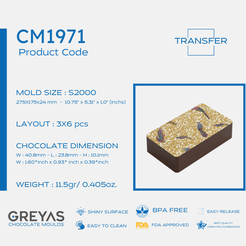 CM 1971 ENDÜSTRİYEL TRANSFER ÇİKOLATA KALIBI - GREYAS CHOCOLATE MOULDS