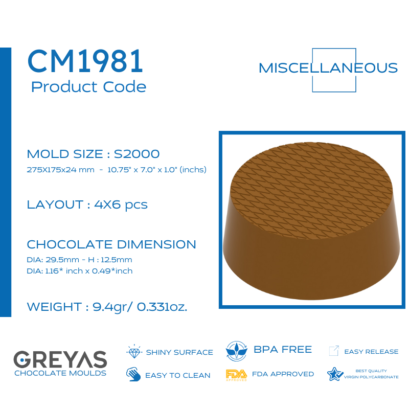 CM 1981 ENDÜSTRİYEL PRALİN ÇİKOLATA KALIBI - GREYAS CHOCOLATE MOULDS