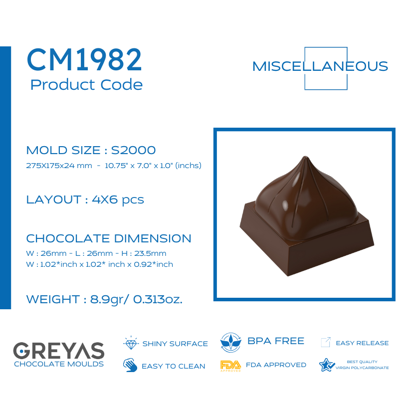 CM 1982 ENDÜSTRİYEL PRALİN ÇİKOLATA KALIBI - GREYAS CHOCOLATE MOULDS