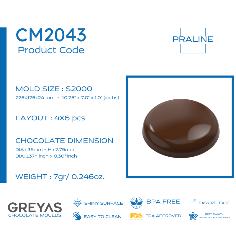 CM 2043 ENDÜSTRİYEL PRALİN ÇİKOLATA KALIBI - GREYAS CHOCOLATE MOULDS