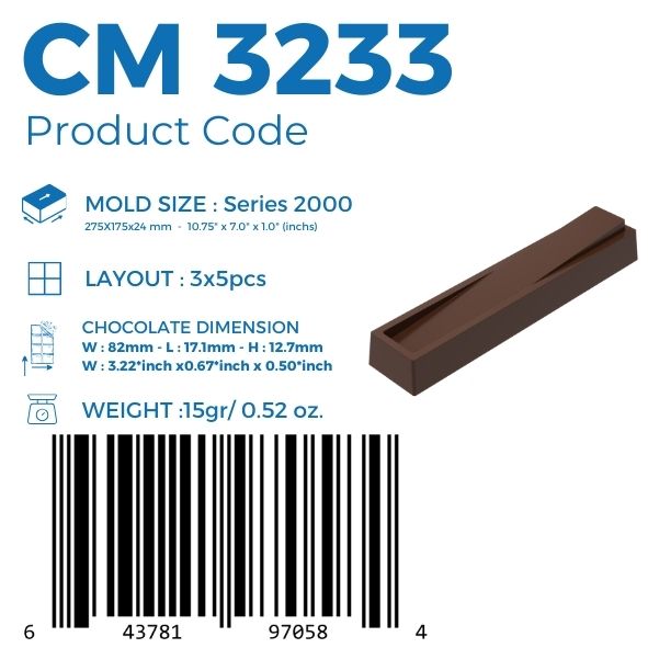 CM 3233 UNIQUE BAR 15gr CHOCOLATE MOULD