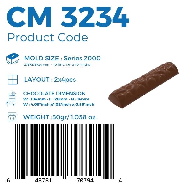 CM 3234 STAMPO DI CIOCCOLATO A BARRETTA A CUORE