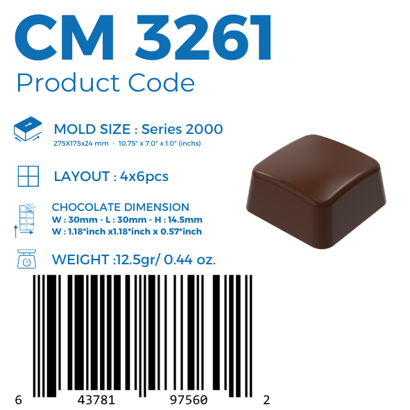 CM 3261 SQUARE 12,5gr PRALINE CHOCOLATE MOULD
