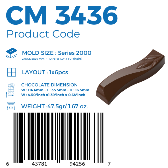 CM 3436 LUIS AMADO SIGNATURE CURVY BAR CHOCOLATE MOULD