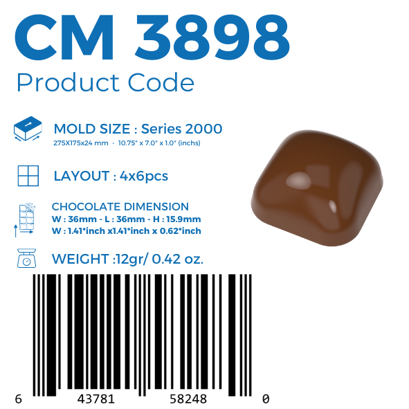 CM 3898 SOFT SQUARE 12gr PRALINE CHOCOLATE MOULD