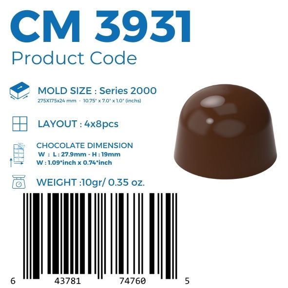 CM 3931 DOME SHAPE 10 gr BONBON CHOCOLATE MOULD