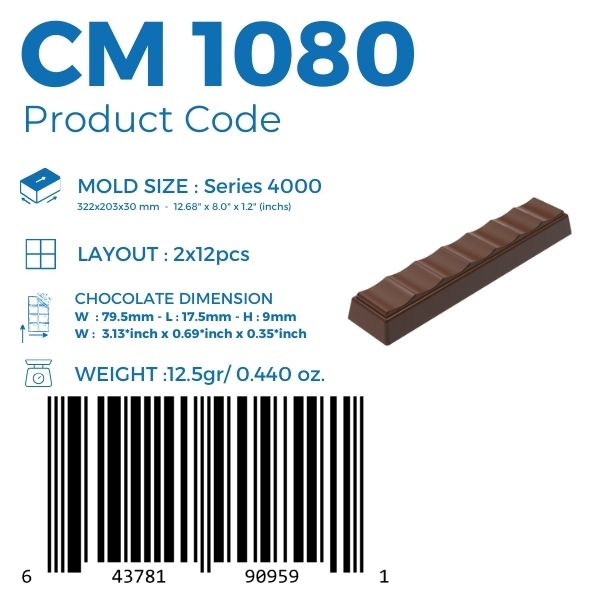CM 1080 BAR 12,5gr CHOCOLATE MOULD - GREYAS CHOCOLATE MOULDS