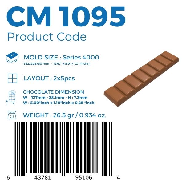 CM 1095 BAR 26,5gr CHOCOLATE MOULD - GREYAS CHOCOLATE MOULDS