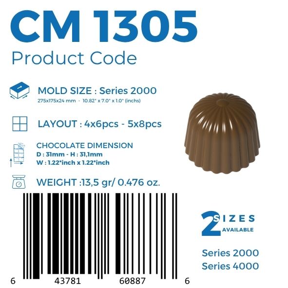CM 1305 PRALINE 13,5gr CHOCOLATE MOULD - GREYAS CHOCOLATE MOULDS