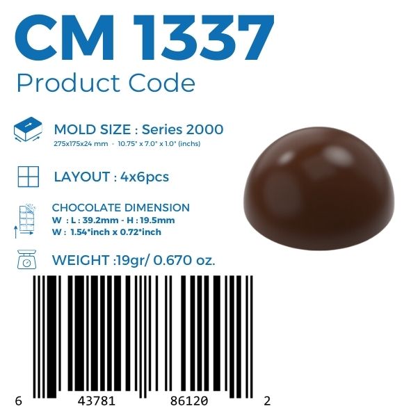 CM 1337 HALF SPHERE 23,5gr BONBON CHOCOLATE MOULD - GREYAS CHOCOLATE MOULDS