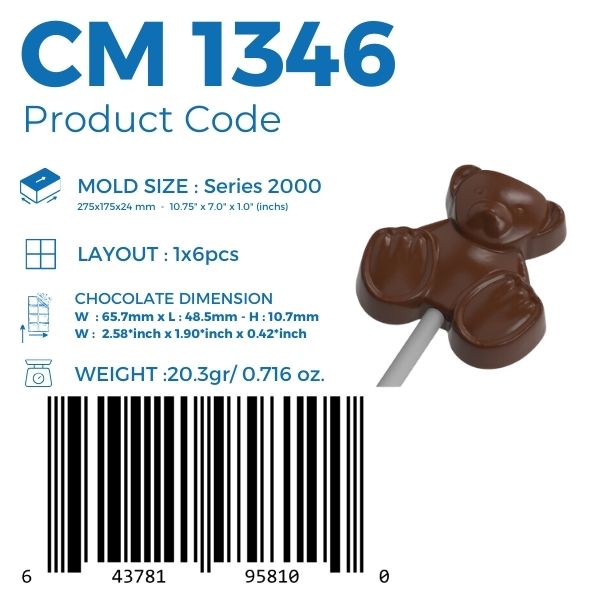 CM 1346 BEAR LOLLIPOP CHOCOLATE MOULD - GREYAS CHOCOLATE MOULDS