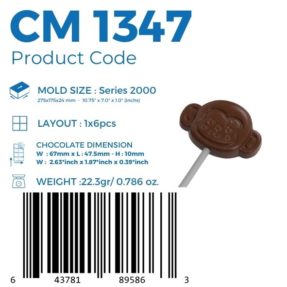 CM 1347 MONKEY LOLLIPOP 22,3gr CHOCOLATE MOULD - GREYAS CHOCOLATE MOULDS
