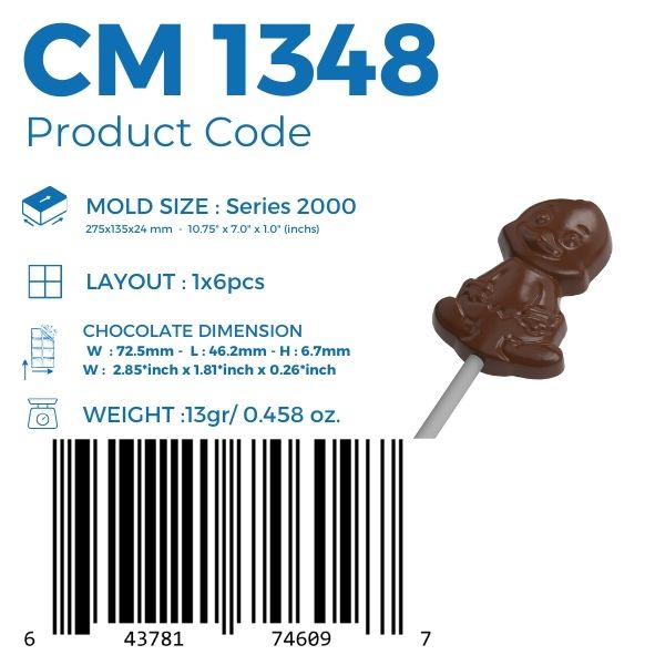 CM 1348 DUCK 13gr LOLLIPOP CHOCOLATE MOULD - GREYAS CHOCOLATE MOULDS