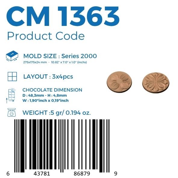 CM 1363 CIRCLE CARAQUE 5,5gr CHOCOLATE MOULD - GREYAS CHOCOLATE MOULDS