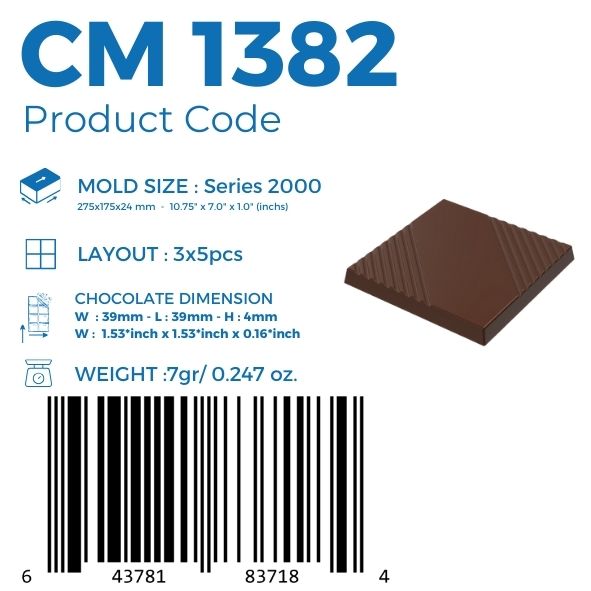 CM 1382 SQUARE LINE 7gr CARAQUAE CHOCOLATE MOULD - GREYAS CHOCOLATE MOULDS