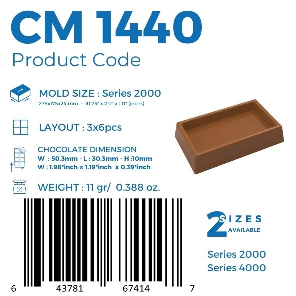 CM 1440 RECTANGULAR 11gr PRALINE CHOCOLATE MOULD