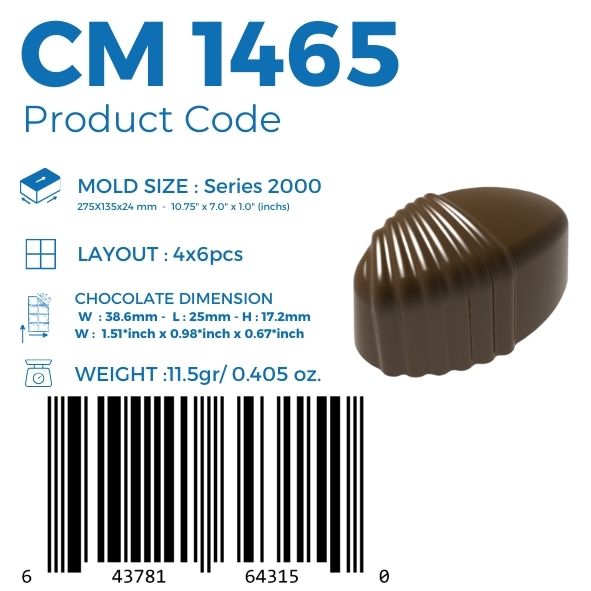 CM 1465 PRALINE 11,5gr HALF STRIPE CHOCOLATE MOULD
