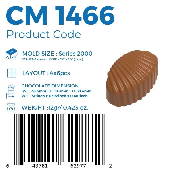 CM 1466 PRALINE 12gr OVAL STRIPE CHOCOLATE MOULD