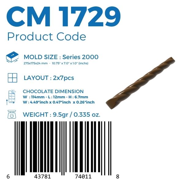 CM 1729 STIX STYLE BAR CHOCOLATE MOULD