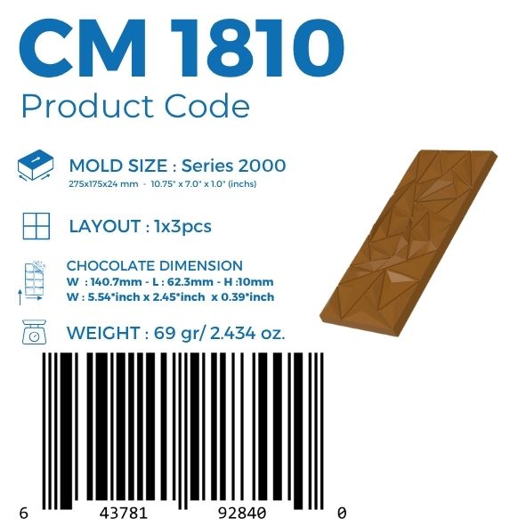 CM 1810 TRIANGLE LINES TABLET 69gr CHOCOLATE MOULD - GREYAS CHOCOLATE MOULDS