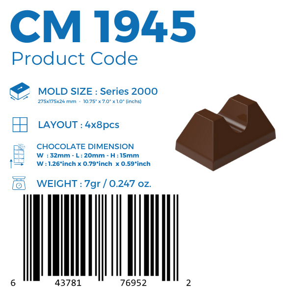 CM 1945 ENDÜSTRİYEL BAR ÇİKOLATA KALIBI - GREYAS CHOCOLATE MOULDS