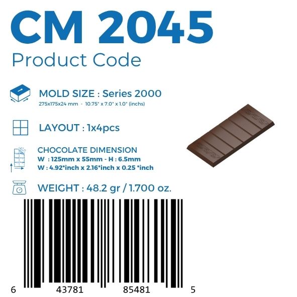 CM-2045 MOLDE PARA TABLETA DE CHOCOLATE DECORADA DE 48,2 G