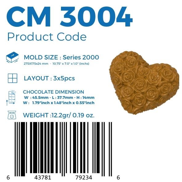 CM 3004 ROSE HEART PRALINE CHOCOLATE MOULD