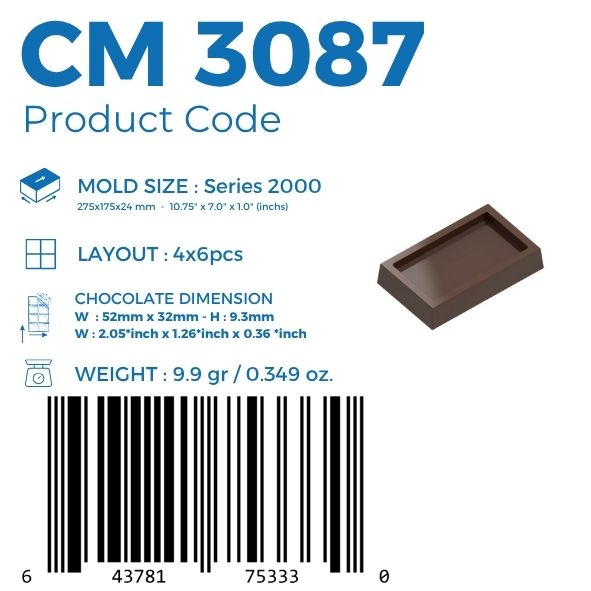 CM 3087 CONCAVE 14.2gr RECTANGULAR CHOCOLATE MOULD