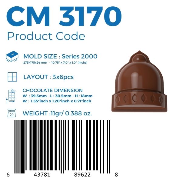 CM 3170 WIDE MINARET PRALINE CHOCOLATE MOULD
