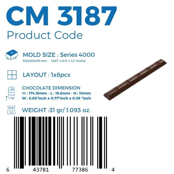 CM 3187 6 BRAKE BAR CHOCOLATE MOULD