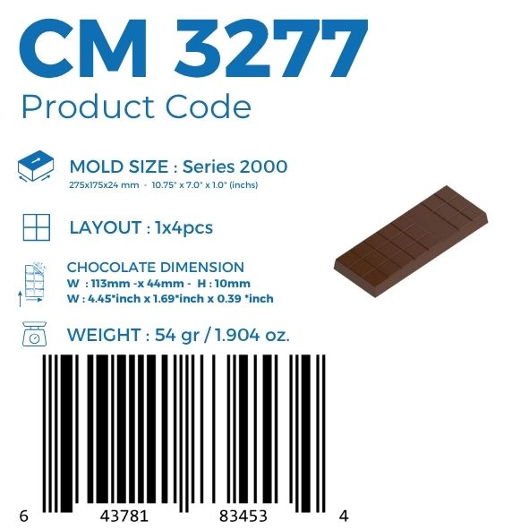 CM 3277 MOLDE DE TABLETA DE CHOCOLATE CLÁSICA  54 G