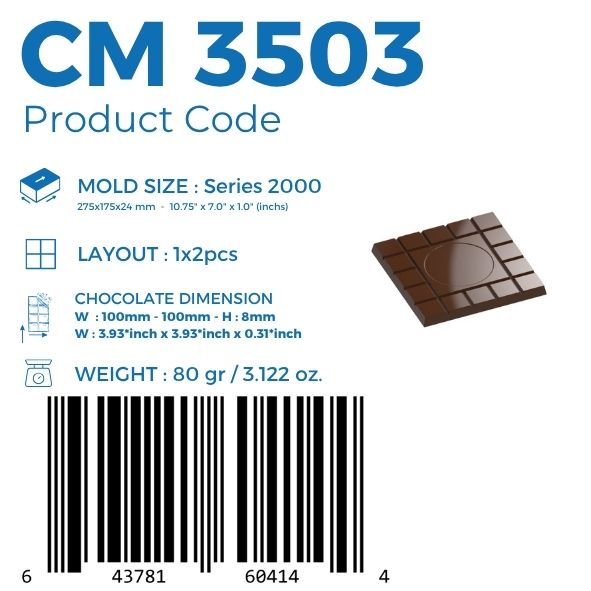 CM 3503 CLASSIC SQUARE 88,5gr TABLET CHOCOLATE MOULD