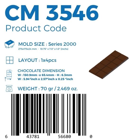 CM 3546 MOLDE DE TABLETA DE CHOCOLATE CLÁSICA CUADRADA