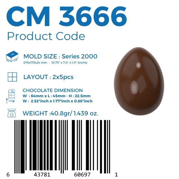 CM 3666 PLAIN 40,8gr EGG CHOCOLATE MOULD