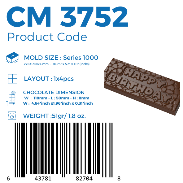 CM 3752 HERZLICHEN GLÜCKWUNSCH ZUM GEBURTSTAG TAFEL-SCHOKOLADENFORM
