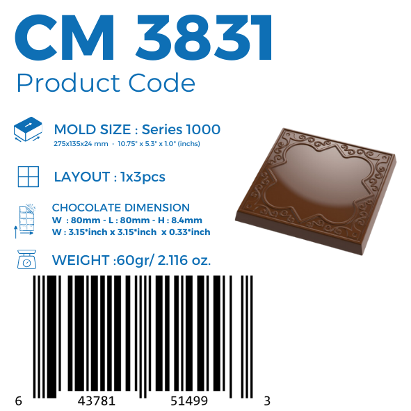 CM 3831 ORIENTAL SQUARE TABLET CHOCOLATE MOULD