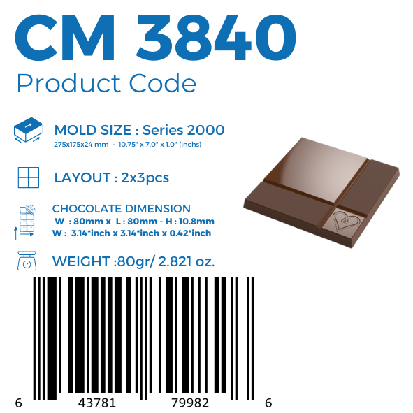 CM 3840 LUIS AMADO SIGNATURE SQUARE LOVE TABLET CHOCOLATE MOULD