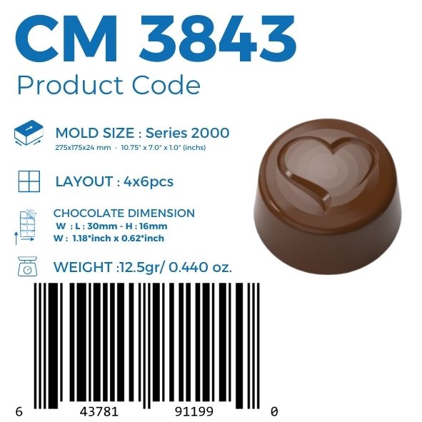 CM 3843 LUIS AMADO SIGNATURE HEART PRALINE CHOOCLATE MOULD