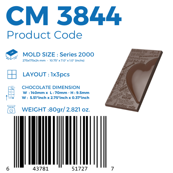 CM 3844 LUIS AMADO SIGNATURE HEART TABLET CHOCOLATE MOULD