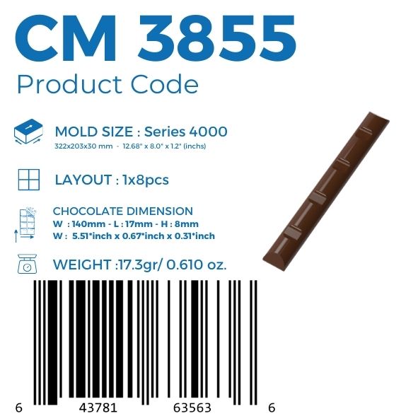 CM 3855 STIX 5 BREAK BAR CHOCOLATE MOULD