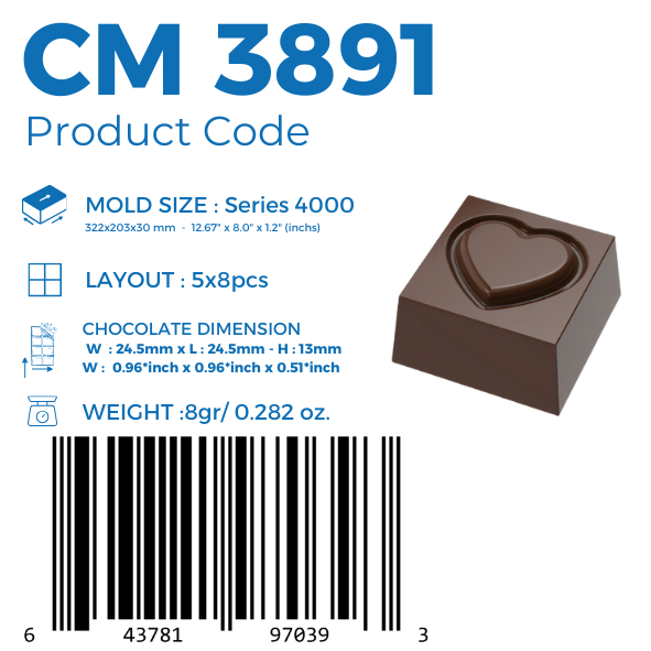 CM 3891 SQUARE HEART SHAPE CHOCOLATE MOULD