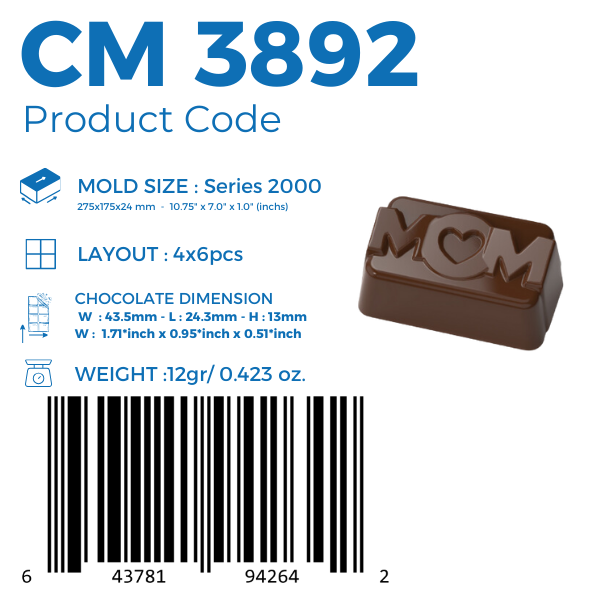 CM 3892 MOM 12gr BATON CHOCOLATE MOULD