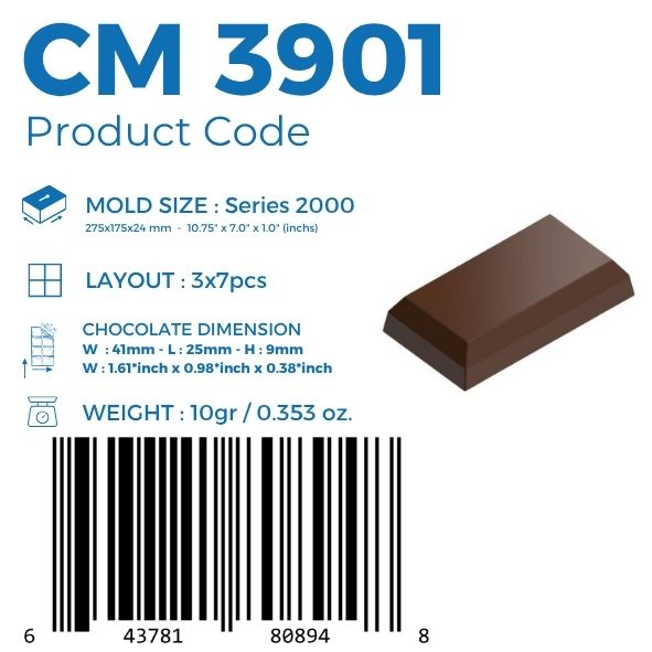 CM-3901 PLAIN RECHTECKIGE 10GR SCHOKOLADENFORM