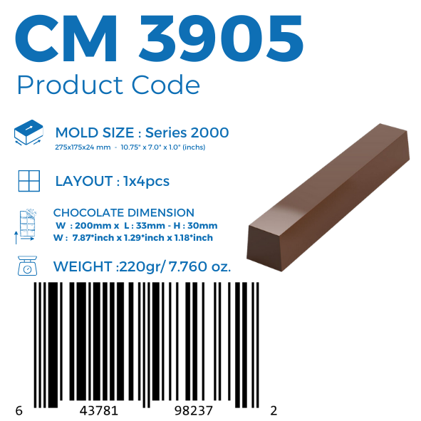 CM 3905 HUGE TOURRON 220gr BAR CHOCOLATE MOULD