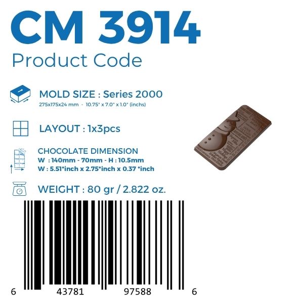 CM 3914 SNOWMAN TABLET CHOCOLATE MOULD