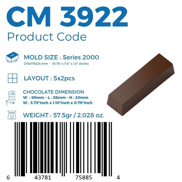 CM 3922 RECTANGULAR 57,5gr. BAR CHOCOLATE MOULD