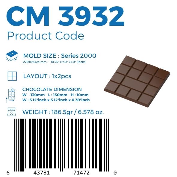 CM 3932 SQUARE 186,5gr. TABLET CHOCOLATE MOULD