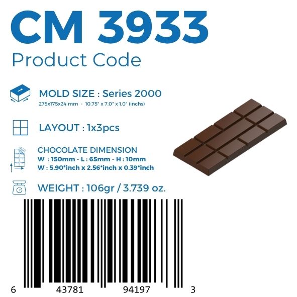 CM 3933 MOLDE PARA CHOCOLATE TABLETA RAYADA