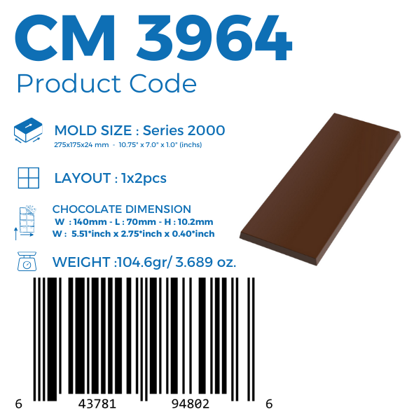 CM 3964 PLAIN TABLET 104,6gr CHOCOLATE MOULD