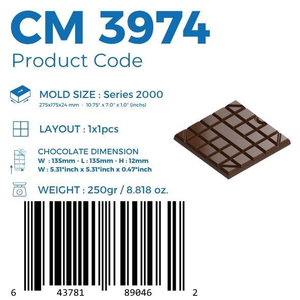 CM 3974 GIANT 250gr. SQUARE CHOCOLATE MOULD